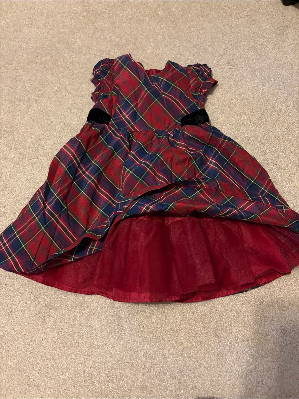 Gymboree Girls Red Plaid Holiday Christmas Dress with Velvet Waist Accent